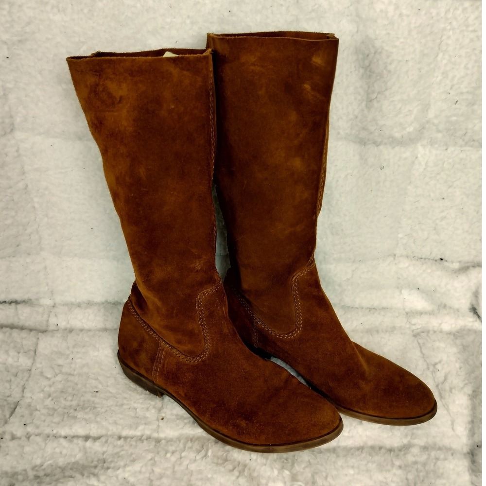 Nine West Vintage America Suede Leather Tall Boots Brown Bohemian Round Toe